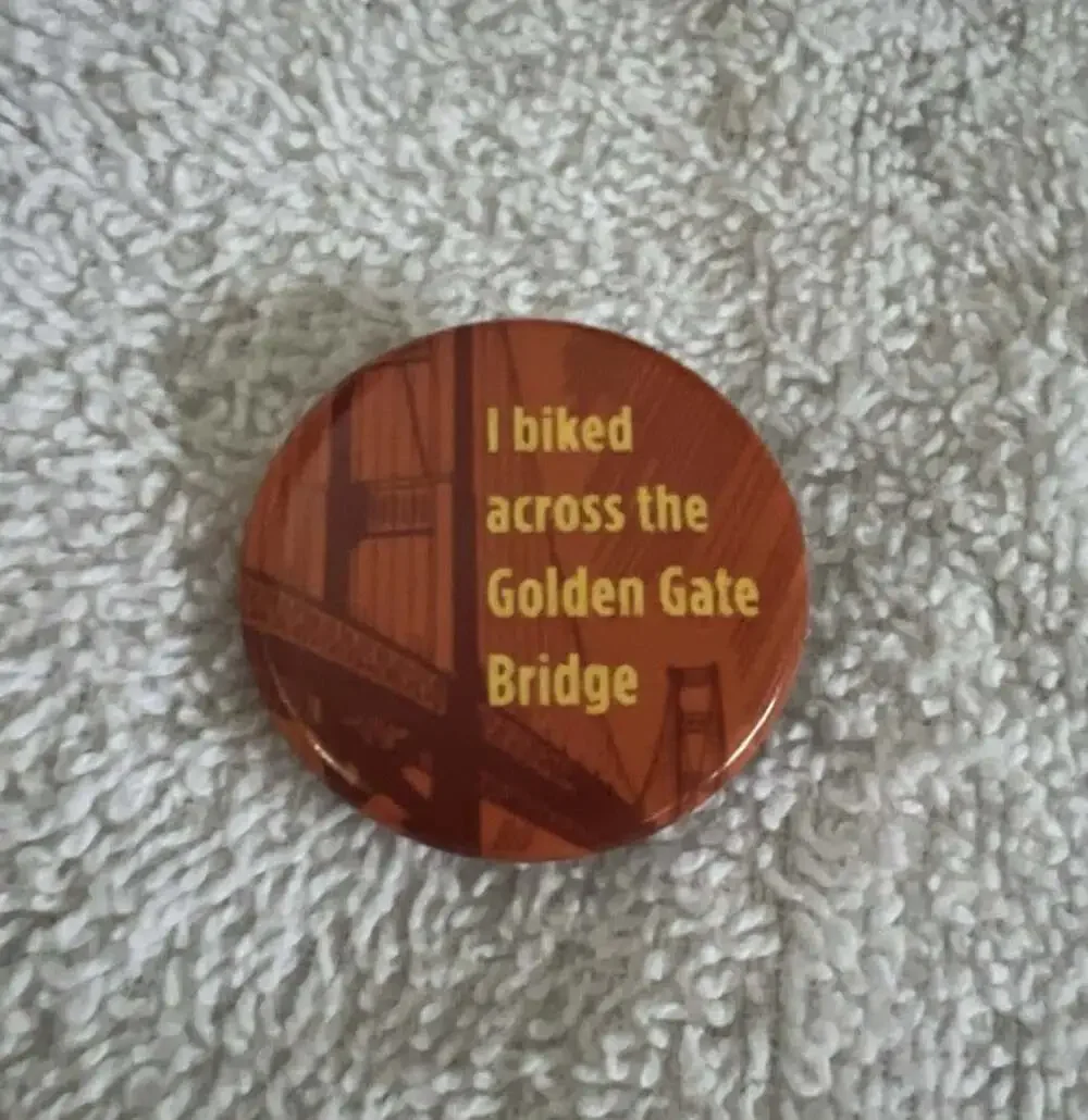 I Biked Across The Golden Gate Bridge Pin Orange